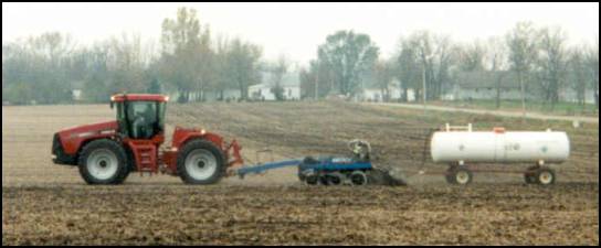 Figure 1. Applying anhydrous ammonia in the fall for corn following soybeans (Iowa State University).