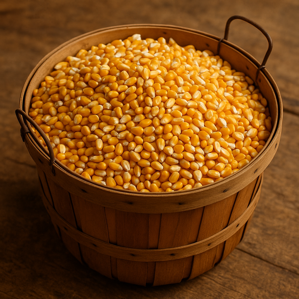 Bushel basket of corn grain