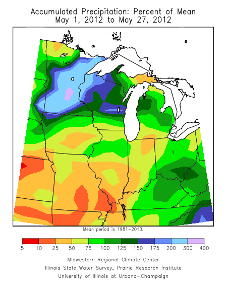 Departure from normal precipitation, May 2012